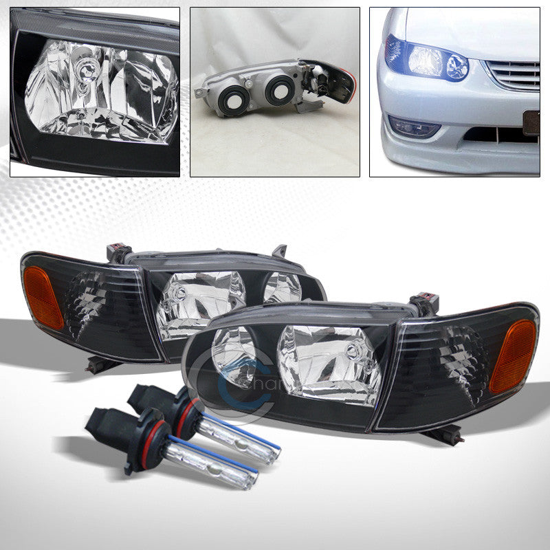 8000K HID XENON+BLACK HEAD LIGHTS CORNER SIGNAL LAMPS AMBER 01-02 TOYOTA COROLLA