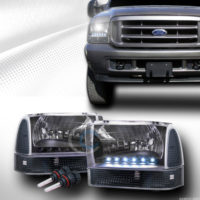 6000K HID BI-XENON BLACK LED HEAD LIGHTS+CORNER LAMPS 99-04 FORD F250 EXCURSION