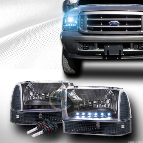 8000K HID BI-XENON BLACK LED HEAD LIGHTS+CORNER LAMPS 99-04 FORD F250 EXCURSION