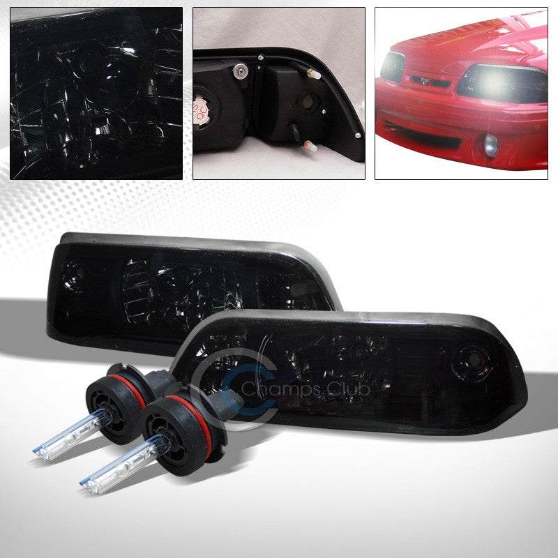 6000K HID XENON+SMOKE HEAD LIGHTS CORNER SIGNAL LAMPS AMBER 1PC K2 87-93 MUSTANG