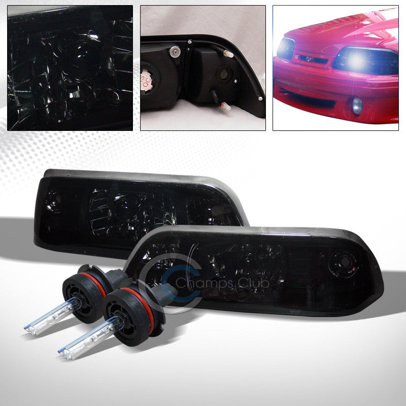 8000K HID XENON+SMOKE HEAD LIGHTS CORNER SIGNAL LAMPS AMBER 1PC K2 87-93 MUSTANG