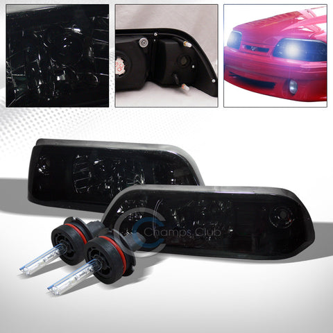 8000K HID XENON+SMOKE HEAD LIGHTS CORNER SIGNAL LAMPS AMBER 1PC K2 87-93 MUSTANG