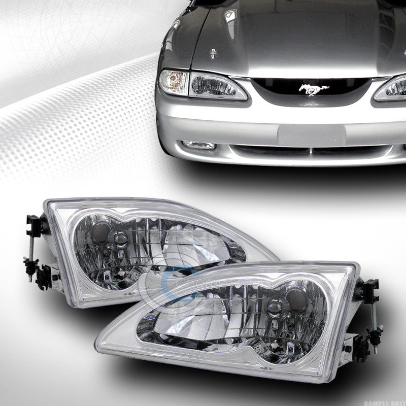 SPORT STYLE CRYSTAL CLEAR LENS HEAD LIGHTS LAMPS NEW K2 94-98 FORD MUSTANG COBRA