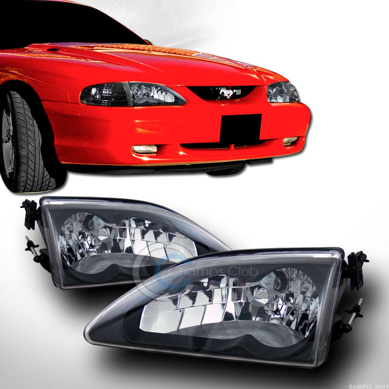 CRYSTAL BLACK CLEAR HEAD LIGHTS LAMPS LEFT+RIGHT PAIR K2 94-97 98 FORD MUSTANG