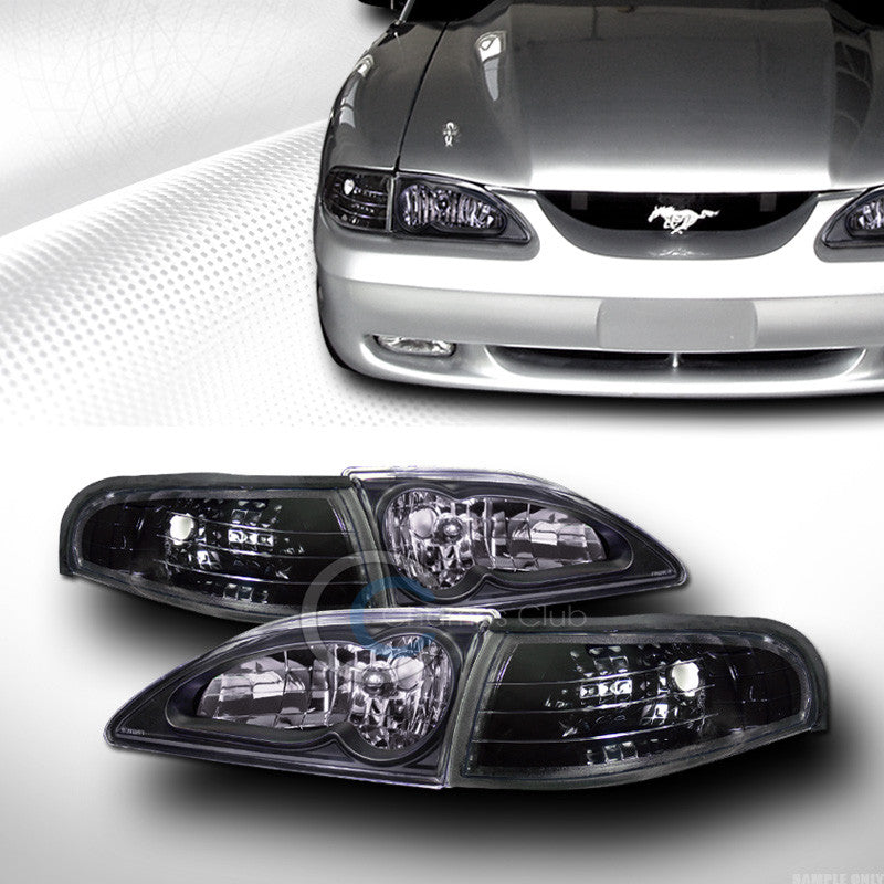 BLACK CRYSTAL HEAD LIGHTS+SIGNAL PARKING CORNER LAMPS K2 1994-1998 FORD MUSTANG