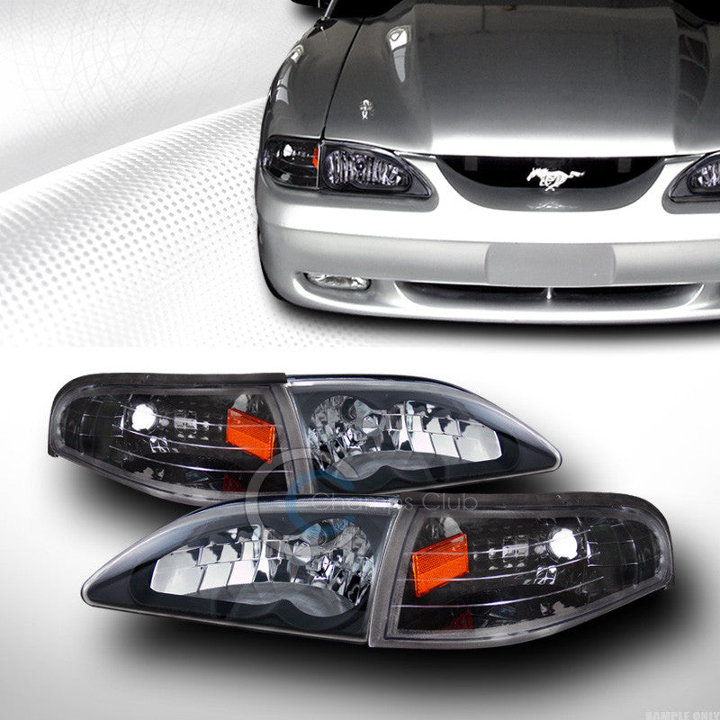 BLACK CRYSTAL HEAD LIGHTS+SIGNAL PARKING CORNER AMBER K2 1994-1998 FORD MUSTANG