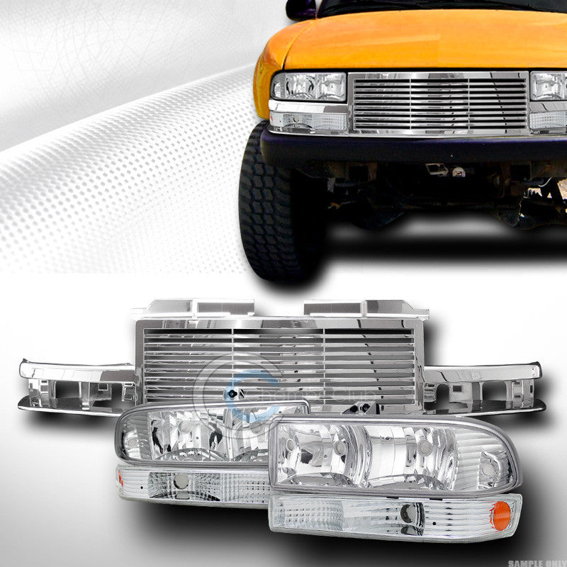 CHROME HEAD LIGHTS+SIGNAL BUMPER LAMPS AMBER KS W/GRILL GRILLE 98-04 S10 BLAZER
