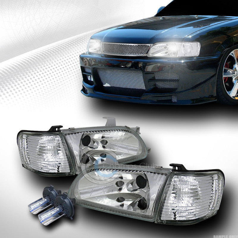 6000K HID XENON CHROME CLEAR HEAD LIGHTS+SIGNAL CORNER LAMPS 95-98 TOYOTA TERCEL