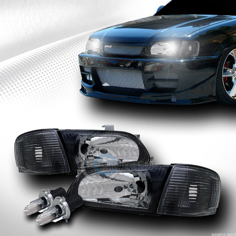 6000K HID BI-XENON JDM BLK HEAD LIGHTS W/SIGNAL CORNER LAMPS 95-98 TOYOTA TERCEL