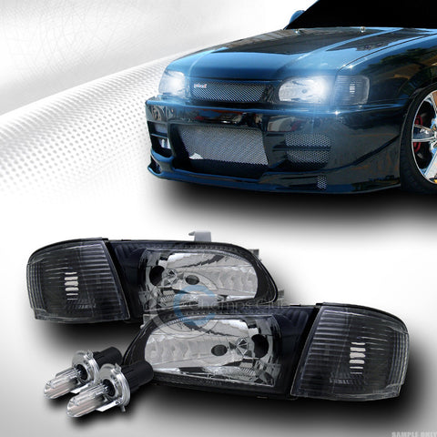 8000K HID BI-XENON JDM BLK HEAD LIGHTS W/SIGNAL CORNER LAMPS 95-98 TOYOTA TERCEL