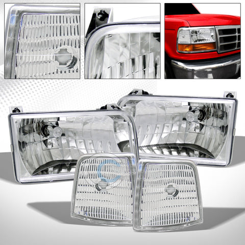 CHROME HEAD LIGHTS KS+DEPO SIGNAL CORNER LAMPS 92-96 FORD F150/F250/F350/BRONCO