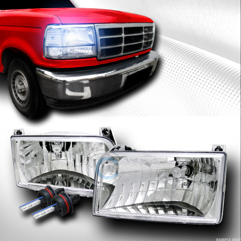 10000K HID XENON CHROME CLEAR HEAD LIGHTS LAMPS KS 92-96 FORD F150 F250 BRONCO