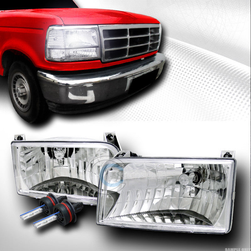 6000K HID XENON CHROME CRYSTAL HEAD LIGHTS LAMPS KS 92-96 FORD F150 F250 BRONCO