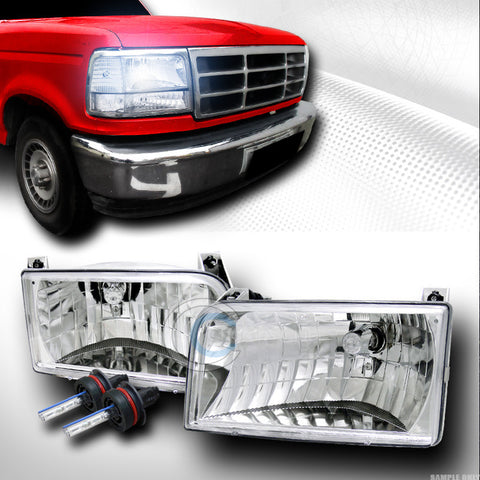 8000K HID XENON CHROME CRYSTAL HEAD LIGHTS LAMPS KS 92-96 FORD F150 F250 BRONCO