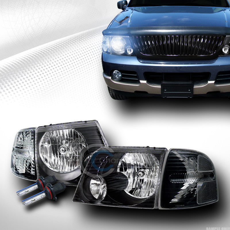 8000K HID XENON BLK HEAD LIGHTS W/SIGNAL CORNER LAMPS KS 02-05 FORD EXPLORER 4DR