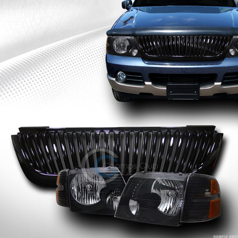 BLACK HEAD LIGHTS SIGNAL CONRER AMBER+VERTICAL GRILL GRILLE 02-05 FORD EXPLORER