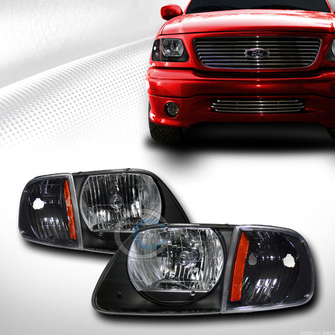 BLACK HEAD LIGHTS KS V2+SIGNAL CORNER LAMPS AMBER K2 97-03 FORD F150/EXPEDITION