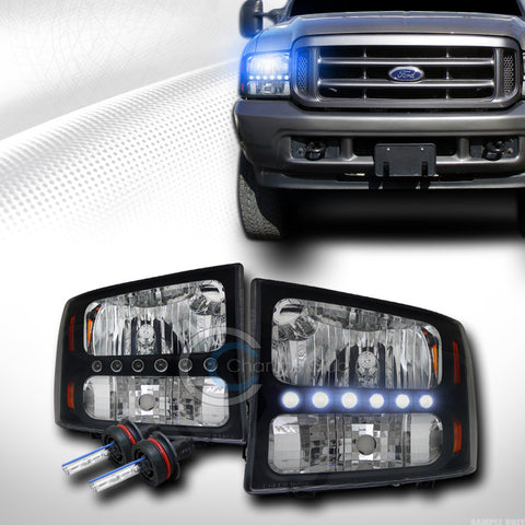 10000K HID XENON BLK LED HEAD LIGHTS SIGNAL CORNER AMBER KS 99-04 F250 EXCURSION