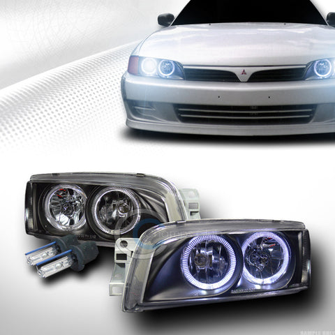 8000K HID XENON BLACK HALO HEAD LIGHTS LAMPS KS 97-01 MITSUBISHI MIRAGE 4D/4DR