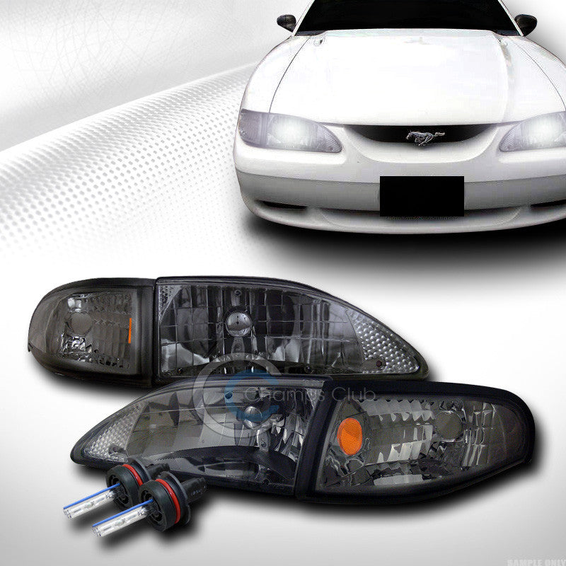 6000K HID XENON SMOKE HEAD LIGHTS LAMP SIGNAL CORNER AMBER KS 94-98 FORD MUSTANG
