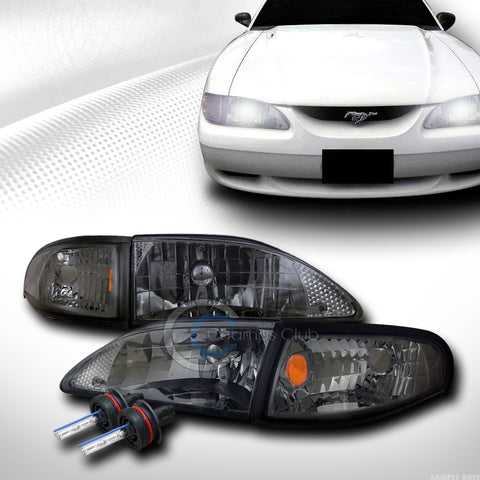 6000K HID XENON SMOKE HEAD LIGHTS LAMP SIGNAL CORNER AMBER KS 94-98 FORD MUSTANG