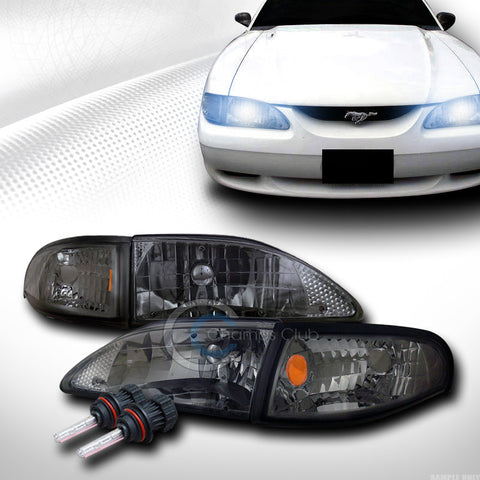 8000K HID BI-XENON SMOKE HEAD LIGHTS LAMP SIGNAL CORNER AM KS 94-98 FORD MUSTANG