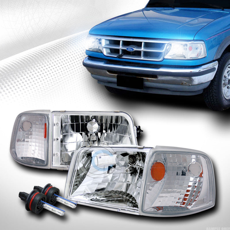 8000K HID XENON CHROME HEAD LIGHTS W/SIGNAL CORNER LAMPS AM KS 93-97 FORD RANGER