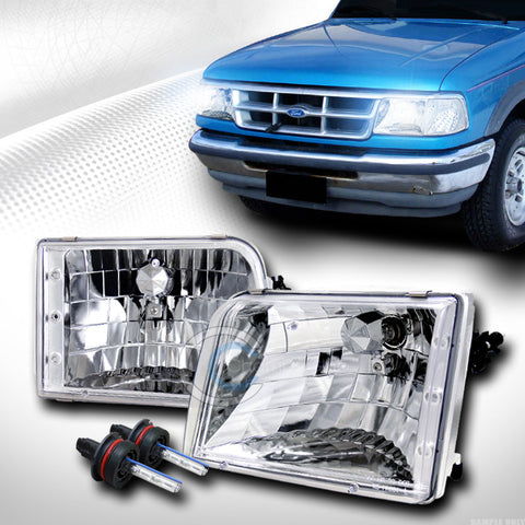 8000K HID XENON EURO CHROME CLEAR SPORT HEAD LIGHTS LAMPS KS 93-97 FORD RANGER