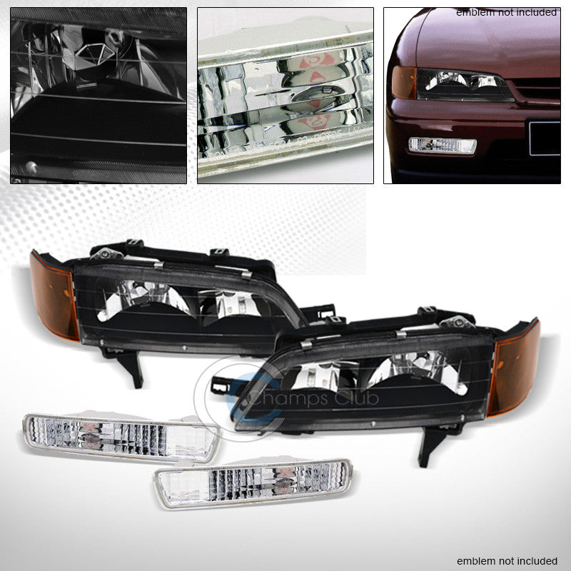 BLACK HEAD LIGHTS+CORNER AMBER NB+BUMPER SIGNAL LAMPS YD 6PC 94-97 HONDA ACCORD