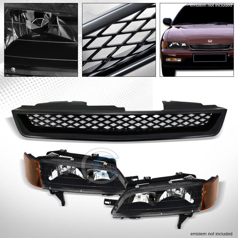 BLK HEAD LIGHTS+CORNER SIGNAL LAMPS AM NB+BUMPER GRILL GRILLE 94-97 HONDA ACCORD