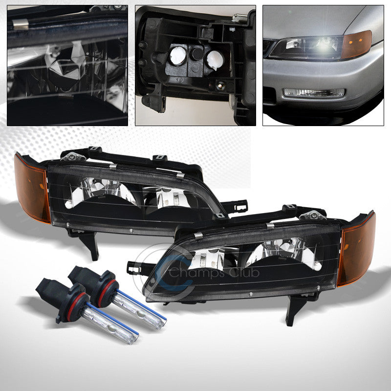 6000K HID XENON+BLACK HEAD LIGHTS CORNER SIGNAL AMBER 4P NB 94-97 HONDA ACCORD