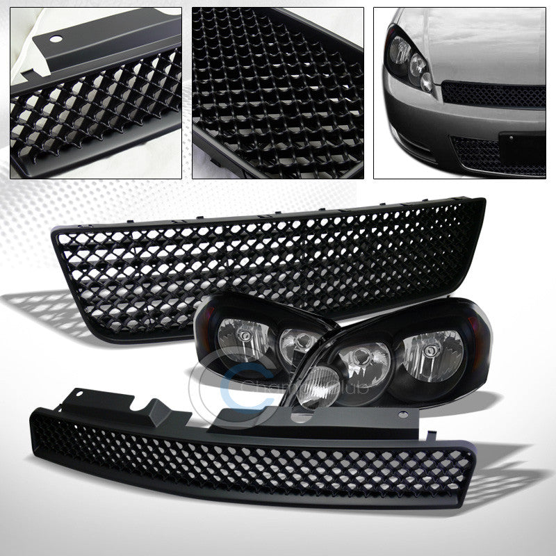 BLACK HEAD LIGHTS AM NB+MESH UPPER+LOWER GRILL GRILLE 06-16 CHEVY IMPALA/LIMITED