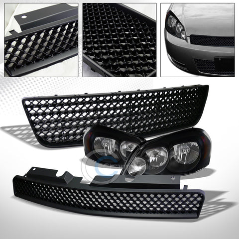 BLACK HEAD LIGHTS AM NB+MESH UPPER+LOWER GRILL GRILLE 06-16 CHEVY IMPALA/LIMITED