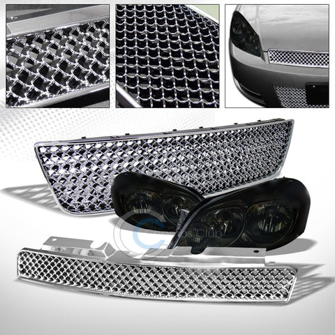 SMOKE HEAD LIGHT AMBER+CHROME MESH UPPER+LOWER GRILL GRILLE 06-16 IMPALA/LIMITED