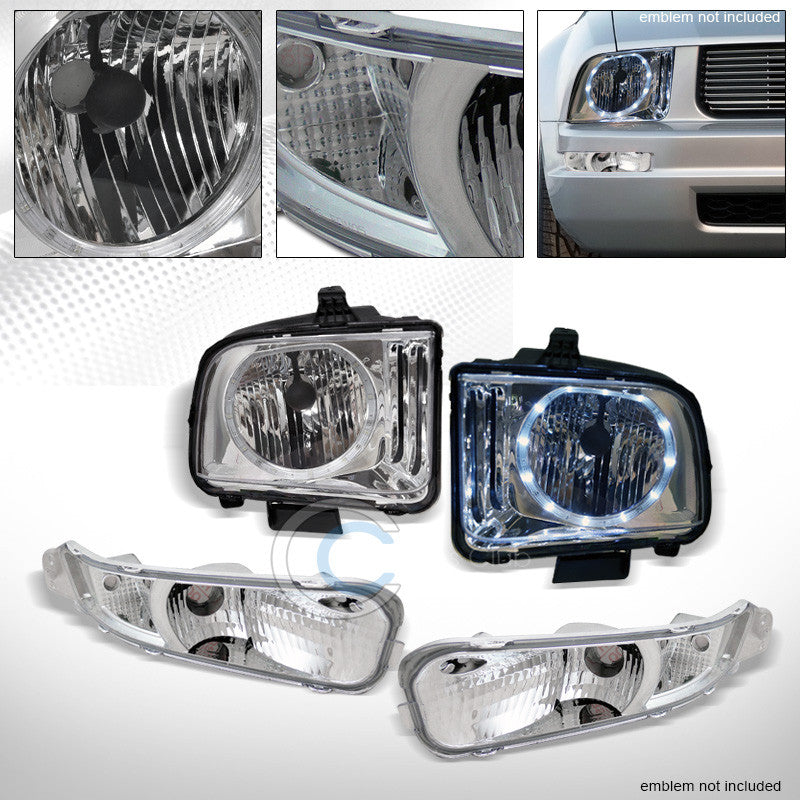 CHROME CRYSTAL DRL LED HALO HEAD LIGHTS NB+SIGNAL BUMPER LAMPS K2 05-09 MUSTANG