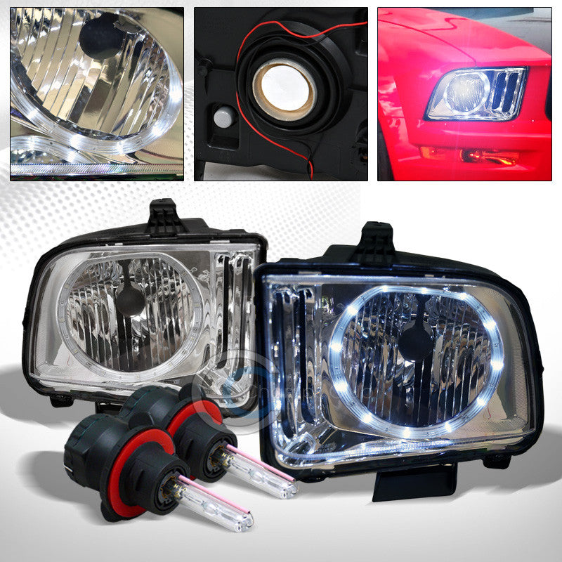 8000K HID BI-XENON+CHROME DRL LED HALO HEAD LIGHTS LAMPS NB 05-09 FORD MUSTANG