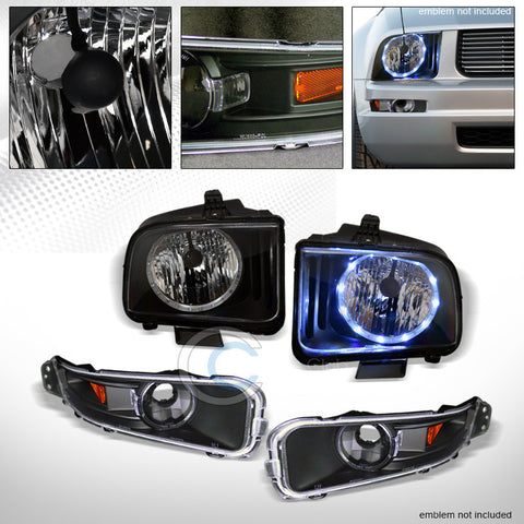 BLK CRYSTAL DRL LED HALO HEAD LIGHTS NB+SIGNAL BUMPER LAMPS AM JY 05-09 MUSTANG