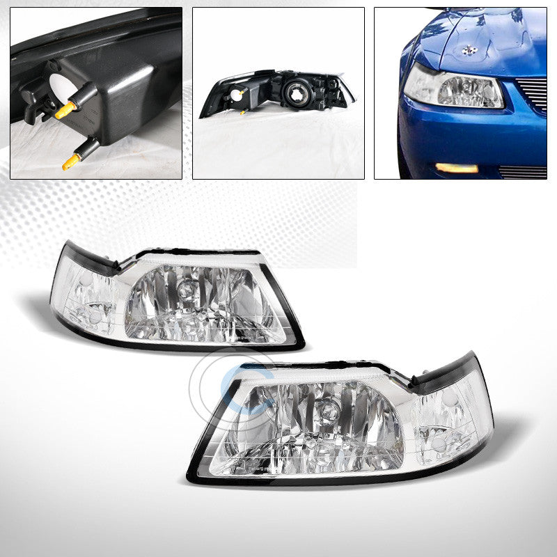 FACTORY STYLE CHROME CRYSTAL HEAD LIGHTS SIGNAL LAMPS PAIR NB 99-04 FORD MUSTANG