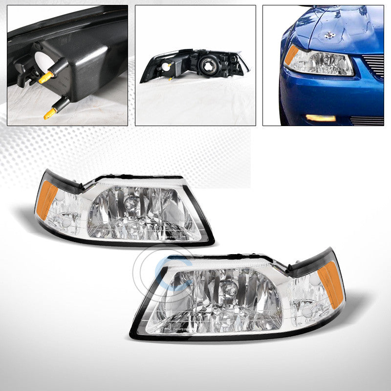 FACTORY STYLE CHROME CRYSTAL HEAD LIGHTS SIGNAL LAMP AMBER NB 99-04 FORD MUSTANG