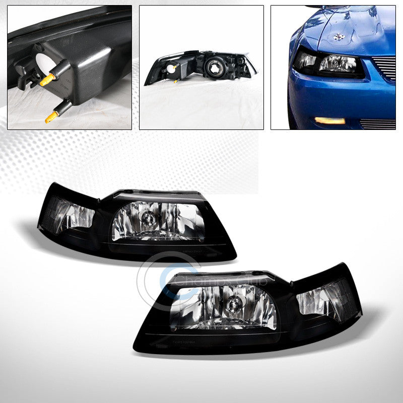 FACTORY STYLE BLACK CRYSTAL HEAD LIGHTS SIGNAL LAMPS PAIR NB 99-04 FORD MUSTANG
