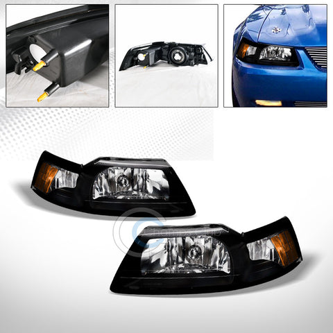 FACTORY STYLE BLACK CRYSTAL HEAD LIGHTS SIGNAL LAMPS AMBER NB 99-04 FORD MUSTANG