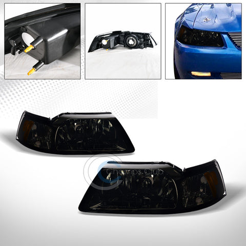 FACTORY STYLE SMOKE CRYSTAL HEAD LIGHTS SIGNAL LAMPS AMBER NB 99-04 FORD MUSTANG