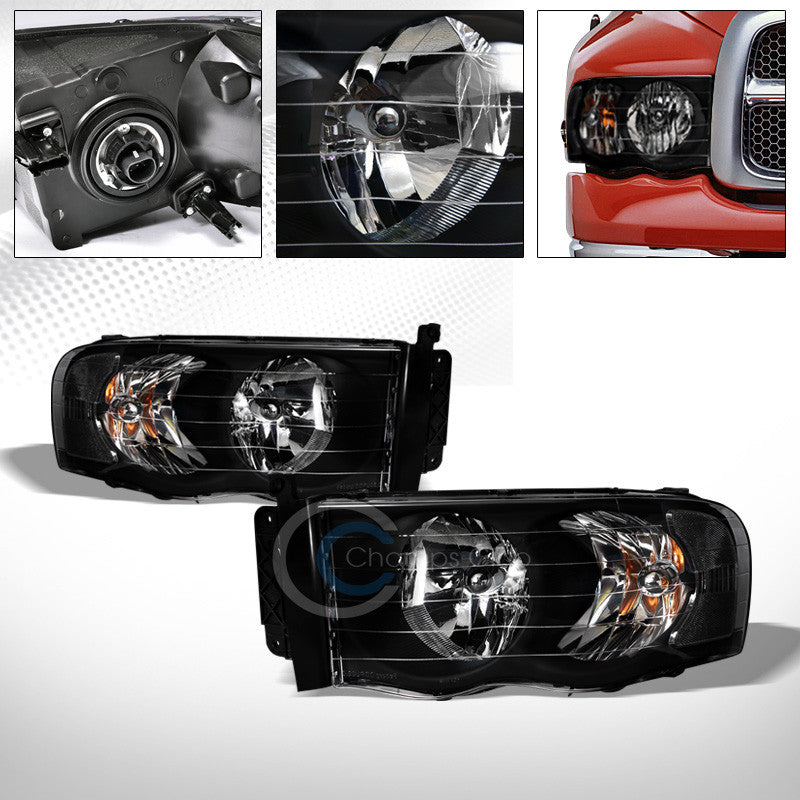 FACTORY BLACK CRYSTAL HEAD LIGHTS SIGNAL LAMPS NB 02-05 DODGE RAM 1500/2500/3500