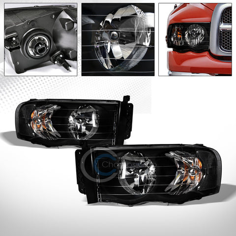 FACTORY BLACK CRYSTAL HEAD LIGHTS SIGNAL LAMPS NB 02-05 DODGE RAM 1500/2500/3500