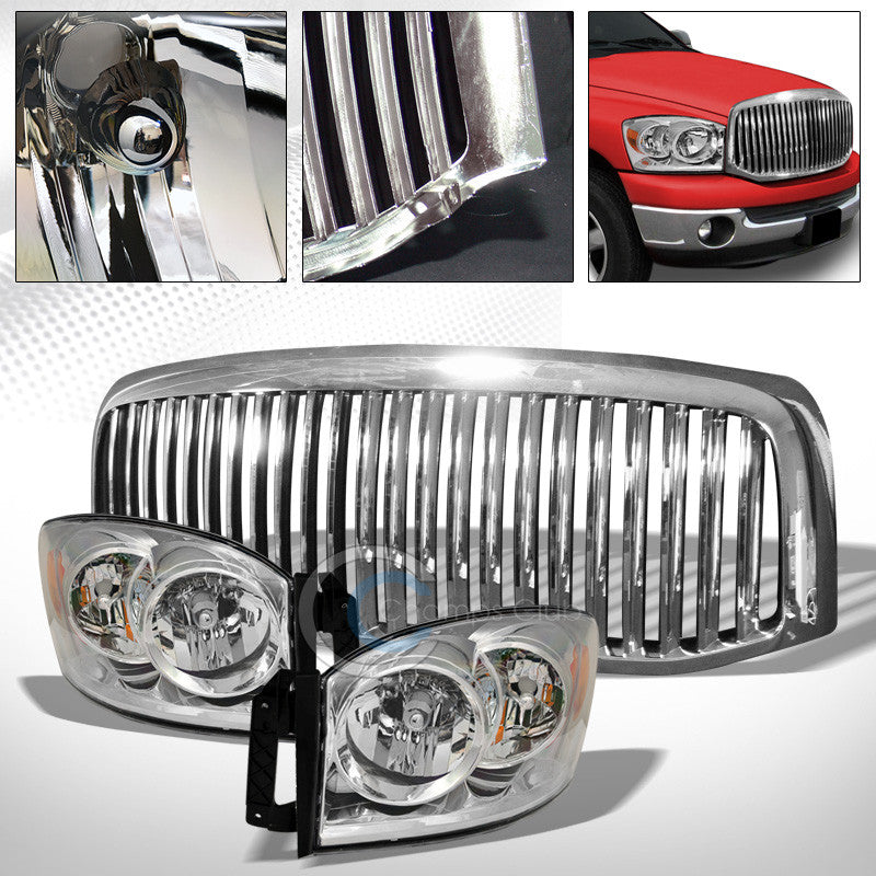 CHROME HEAD LIGHTS SIGNAL AMBER NB+VERTICAL BUMPER GRILL GRILLE 06-09 DODGE RAM