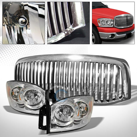 CHROME HEAD LIGHTS SIGNAL AMBER NB+VERTICAL BUMPER GRILL GRILLE 06-09 DODGE RAM