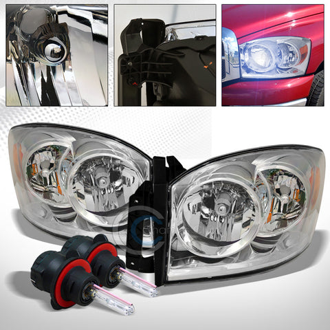 8000K HID BI-XENON+CHROME HEAD LIGHTS SIGNAL LAMP AMBER NB 06-09 DODGE RAM TRUCK