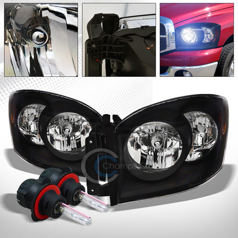 8000K HID BI-XENON+BLACK HEAD LIGHTS SIGNAL LAMPS AMBER NB 06-09 DODGE RAM TRUCK