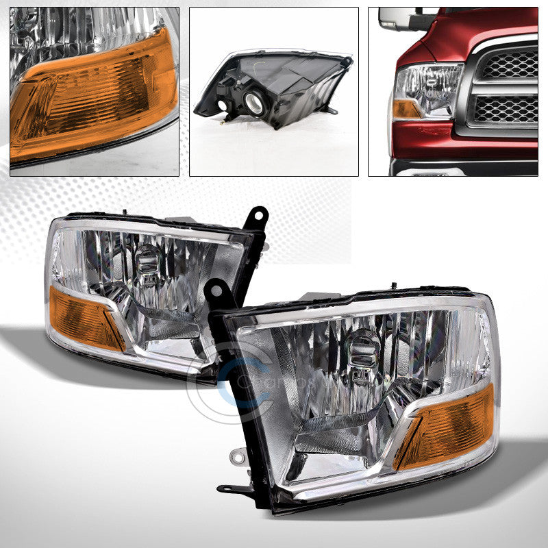 DUAL HEADLAMPS CHROME CRYSTAL HEAD LIGHTS SIGNAL LAMPS AMBER NB 09-17 DODGE RAM
