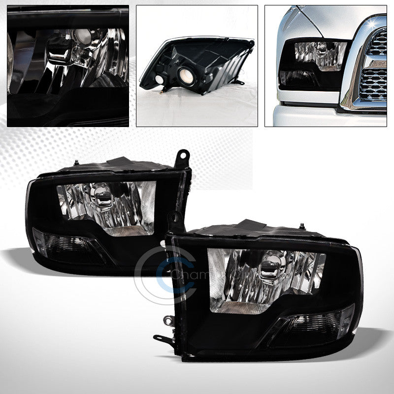 DUAL HEADLAMPS BLACK CRYSTAL HEAD LIGHTS SIGNAL LAMPS NB 09-17 DODGE RAM PICKUP
